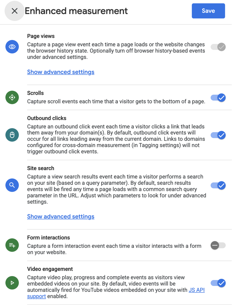 Enhanced measurement options in GA4